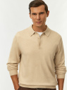 Джемпер вязаный с шерстью и воротником-поло oodji для Мужчины (бежевый) Джемпер вязаный с шерстью и воротником-поло oodji для Мужчины (бежевый), 4L512034M/51628/3300M