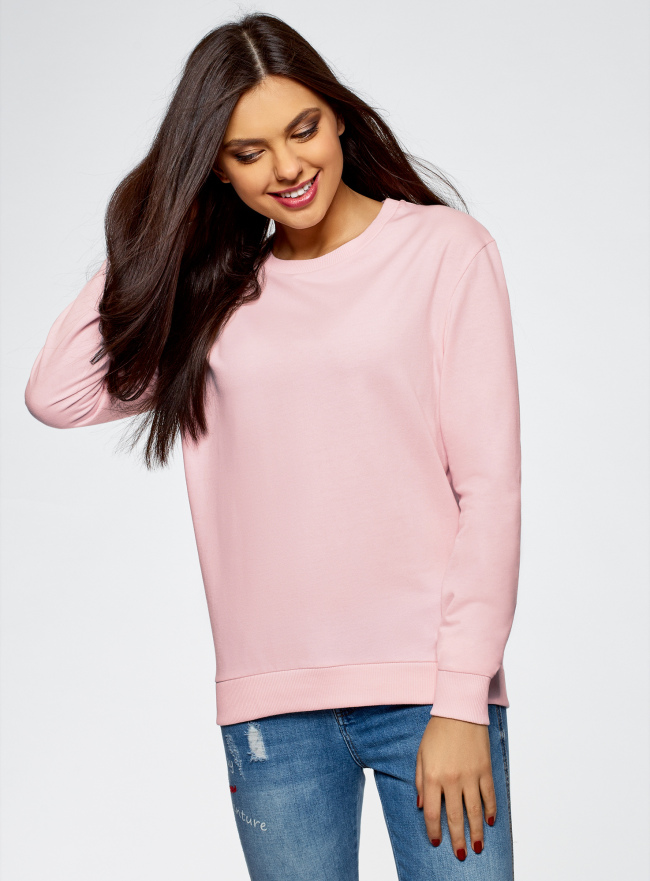 Свитшот хлопковый базовый oodji для Женщины (розовый), 14808015B/46151/4000N