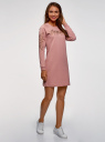 Платье хлопковое с длинным рукавом oodji для женщины (розовый), 14007030-1/48881/4A95P