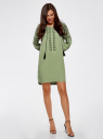 Платье вискозное с вышивкой и декоративными завязками oodji для женщины (зеленый), 21914003/33471/6200N