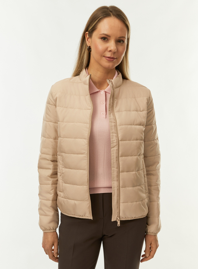 Куртка стеганая на молнии oodji для Женщины (бежевый), 18303013-2/50223/3500N