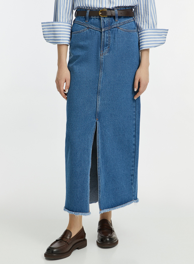 Юбка макси джинсовая с разрезом oodji для Женщины (синий) Юбка макси джинсовая с разрезом oodji для Женщины (синий), 11510020/51654/7500W