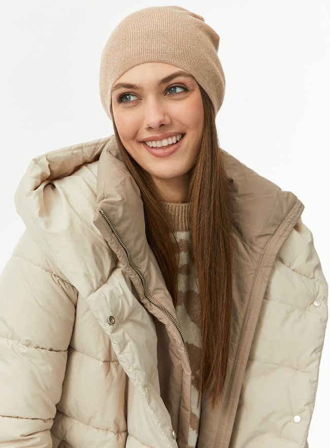 Шапка вязаная с люрексом oodji для Женщины (бежевый), 47602013-3/47711/4B01X