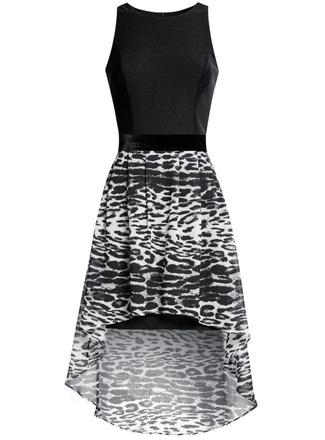 Платье двухслойное с асимметричным низом oodji для женщины (черный), 11902119-2/31266/2920A