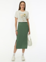 Юбка в рубчик с разрезами oodji для Женщины (зеленый) Юбка в рубчик с разрезами oodji для Женщины (зеленый), 14101129/46412/6900N