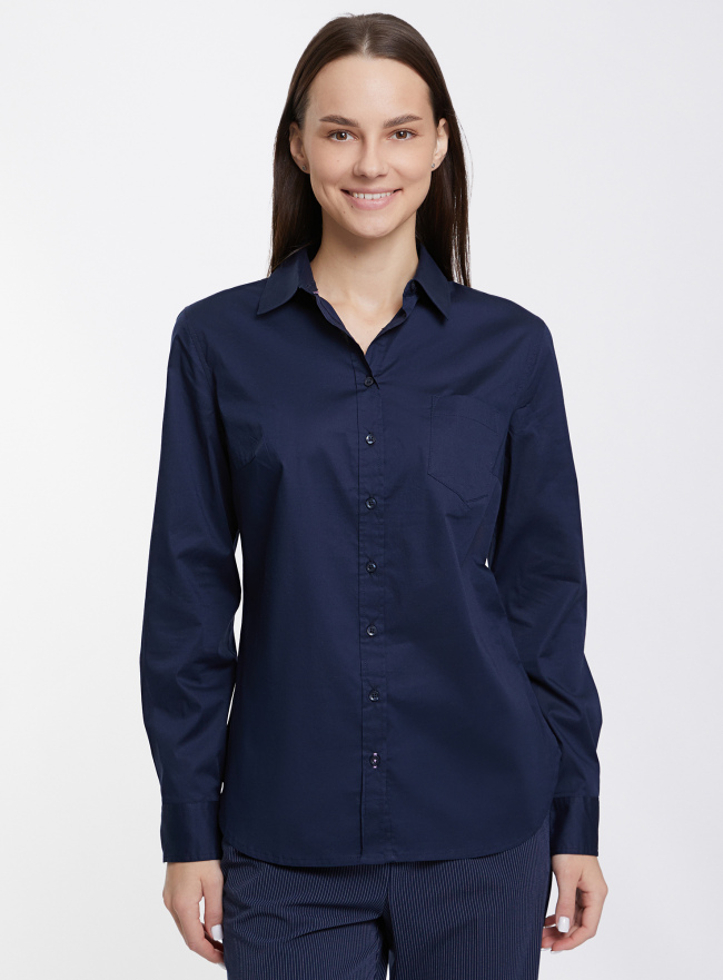 Рубашка базовая из хлопка oodji для Женщина (синий), 13K03007B/26357/7900N