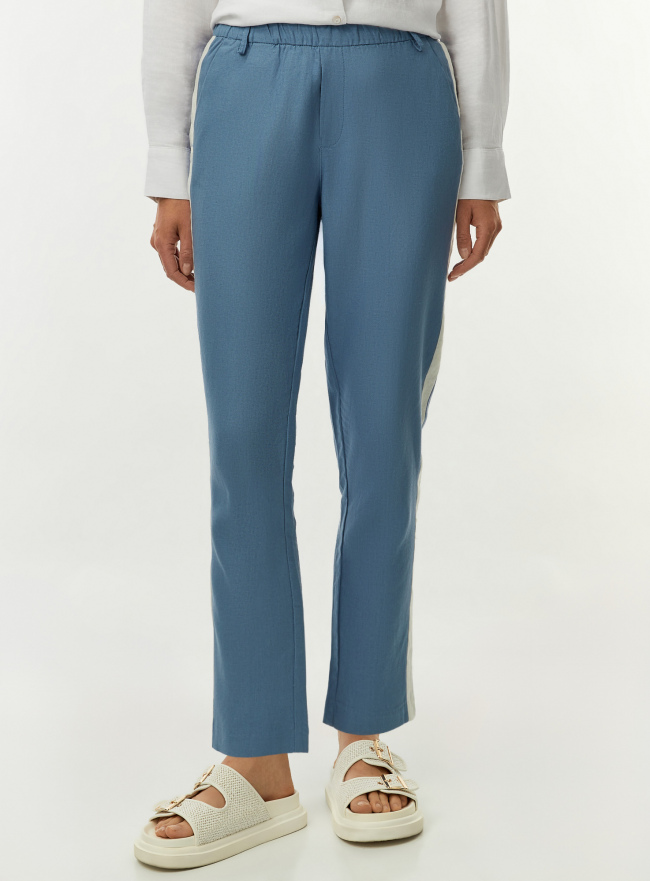 Брюки с лампасами из смесового льна oodji для Женщины (синий) Брюки с лампасами из смесового льна oodji для Женщины (синий), 11703097-1/16009/7012B