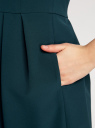 Платье из плотной ткани с V-образным вырезом и молнией на спине oodji для женщины (зеленый), 11913028/45559/6C00N