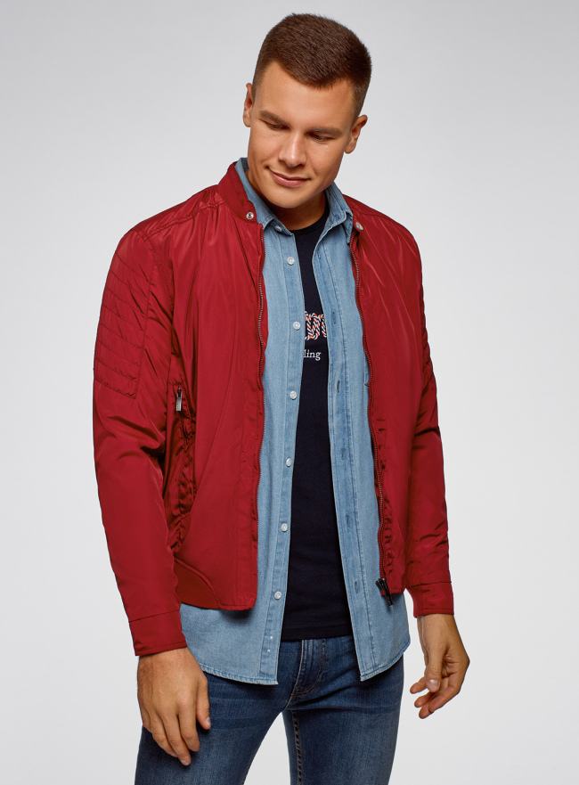 Куртка на молнии с эластичными вставками oodji для Мужчина (красный), 1L511047M/46343N/4500N