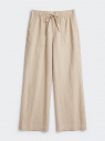 Брюки широкие из смесового льна на завязках oodji для Женщины (коричневый), 11709058/50030N/3733S