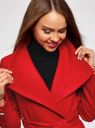 Пальто укороченное с поясом и воротником-стойкой oodji для Женщина (красный), 10104041/43442/4500N