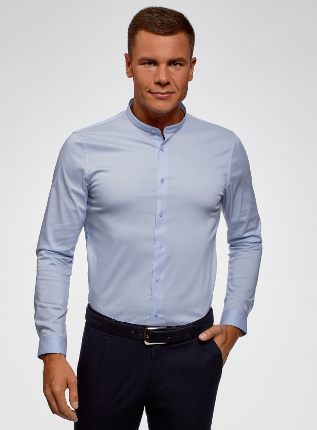Рубашка приталенная с воротником-стойкой oodji для мужчины (синий), 3B140004M/34146N/7000N