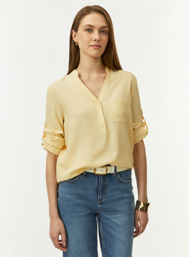 Блузка вискозная с рукавом-трансформером 3/4 oodji для Женщины (желтый), 11403189-3B/26346/5203N