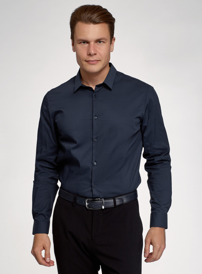 Рубашка базовая с длинным рукавом oodji для мужчины (синий), 3B140008M/34146N/7900N