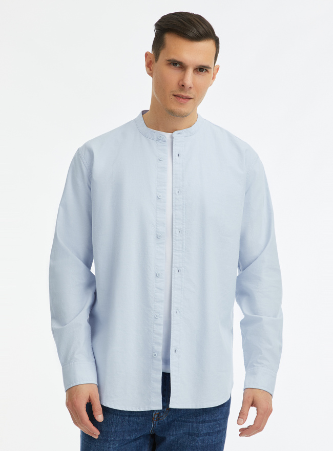 Рубашка хлопковая с воротником-стойкой oodji для Мужчины (синий), 3L330008M/50866N/7000N