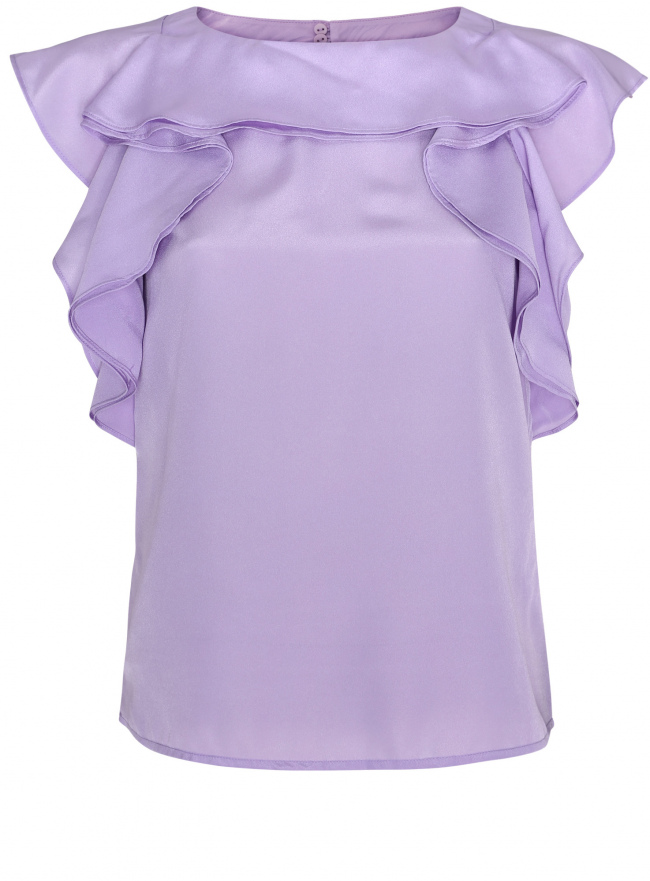 Топ с воланами из струящейся ткани oodji для женщины (фиолетовый), 11401252/43311/8000N