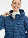 Куртка стеганая с капюшоном oodji для Женщина (синий), 18303016/50223/7975E