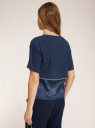 Блузка комбинированная на кулиске oodji для женщины (синий), 11411226/50854/7900N