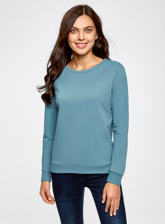 Свитшот хлопковый базовый oodji для Женщины (синий), 14808015B/46151/7300N