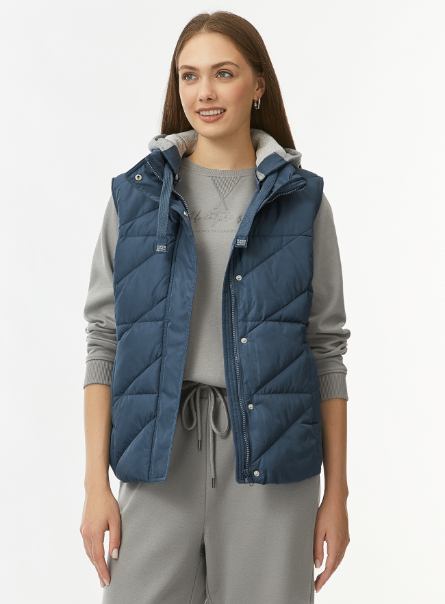 Жилет стеганый с капюшоном oodji для Женщины (синий) Жилет стеганый с капюшоном oodji для Женщины (синий), 19400016-3B/48931/7423B