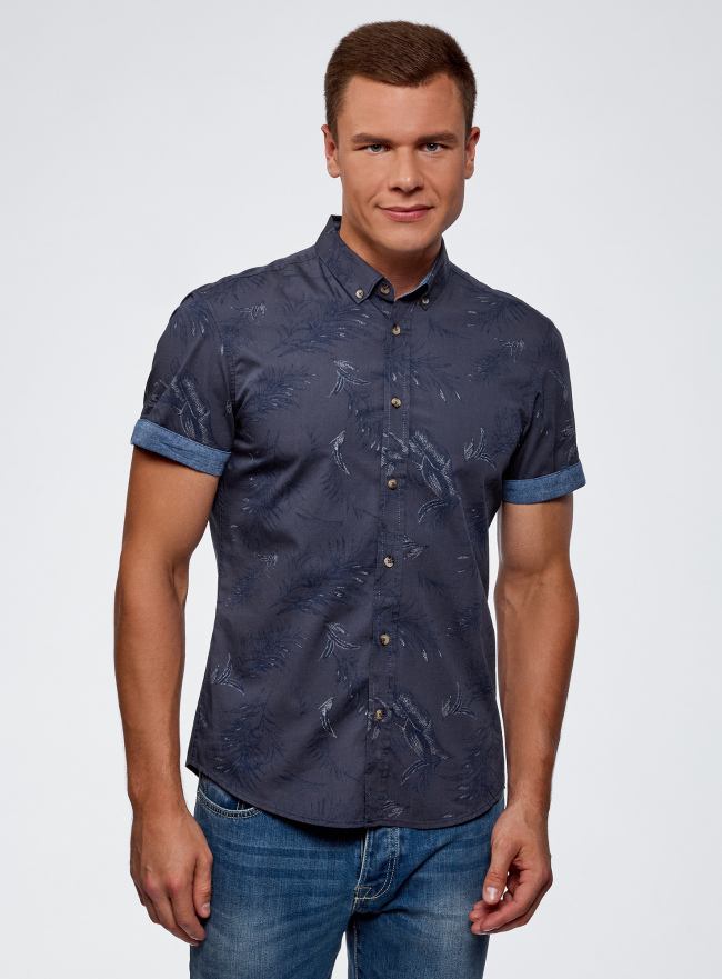 Рубашка хлопковая принтованная oodji для мужчины (синий), 3L410120M/48244N/7579F