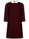 Платье кружевное с контрастным воротником oodji для женщины (красный), 11911008/45945/4900N