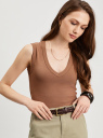 Майка хлопковая с V-образным вырезом oodji для Женщины (бежевый), 24315011/53114/3500N