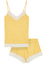 Пижама с шортами и кружевной отделкой oodji для женщины (желтый), 56002204-1/19768/5210F