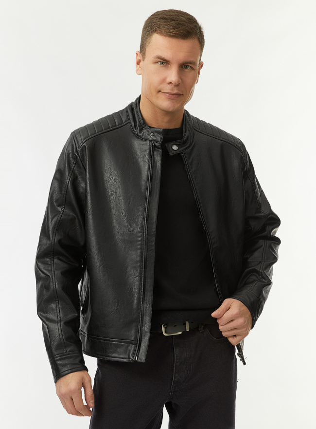 Куртка из искусственной кожи в байкерском стиле oodji для Мужчины (черный), 1L521001M/49353/2900N
